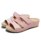 Women's retro wedge and wispy large-size casual sandals with open toes and ankle straps, stylish and comfortable for summer wear.