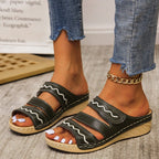 Large size women's retro wedge sandals with wispy design, casual style, by LadyShow.Store.
