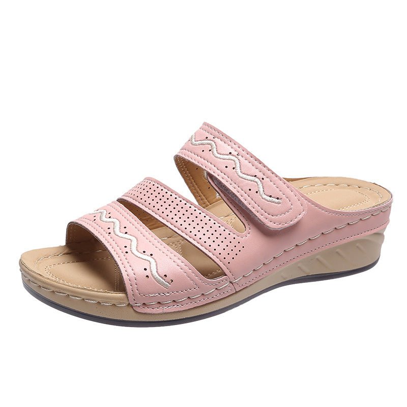 Large size women's retro wedge and wispy casual sandals with open toes and ankle straps, featuring a stylish, comfortable design.