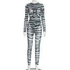 Women's round neck bustier jumpsuit with hollowed-out design and high-waisted pants in a stylish dress set by LadyShow.Store