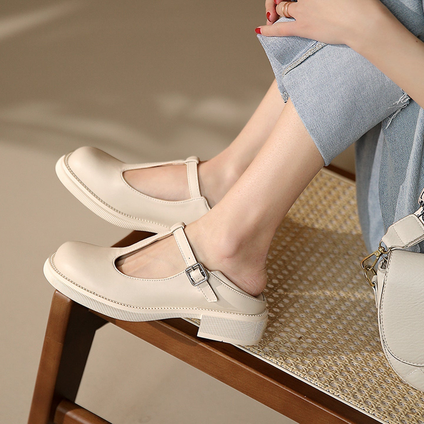Women's shallow-mouth Mary Jane shoes by FitiqueFit, featuring a classic style with rounded toe and comfortable strap.