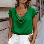 Women's short-sleeve turtleneck top by FitiqueFit, loose fit casual pullover in soft fabric, ideal for comfortable everyday wear.