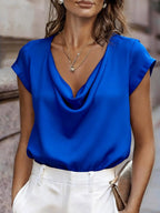 Women's short-sleeve turtleneck top by FitiqueFit, loose fit casual pullover in soft fabric, ideal for relaxed everyday wear.