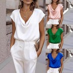 Women's short-sleeve turtleneck top by FitiqueFit, loose fit casual pullover in soft fabric, worn as stylish everyday casual wear.