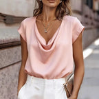 Women's short-sleeve turtleneck top by FitiqueFit, loose fit casual pullover in soft fabric, perfect for everyday wear.