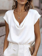 Women's short-sleeve turtleneck top by FitiqueFit, loose-fit casual pullover in soft fabric, ideal for everyday comfort.