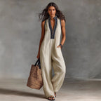 Women’s sleeveless linen-blend jumpsuit by FitiqueFit, casualwear with a relaxed fit and simple design, perfect for warm weather.