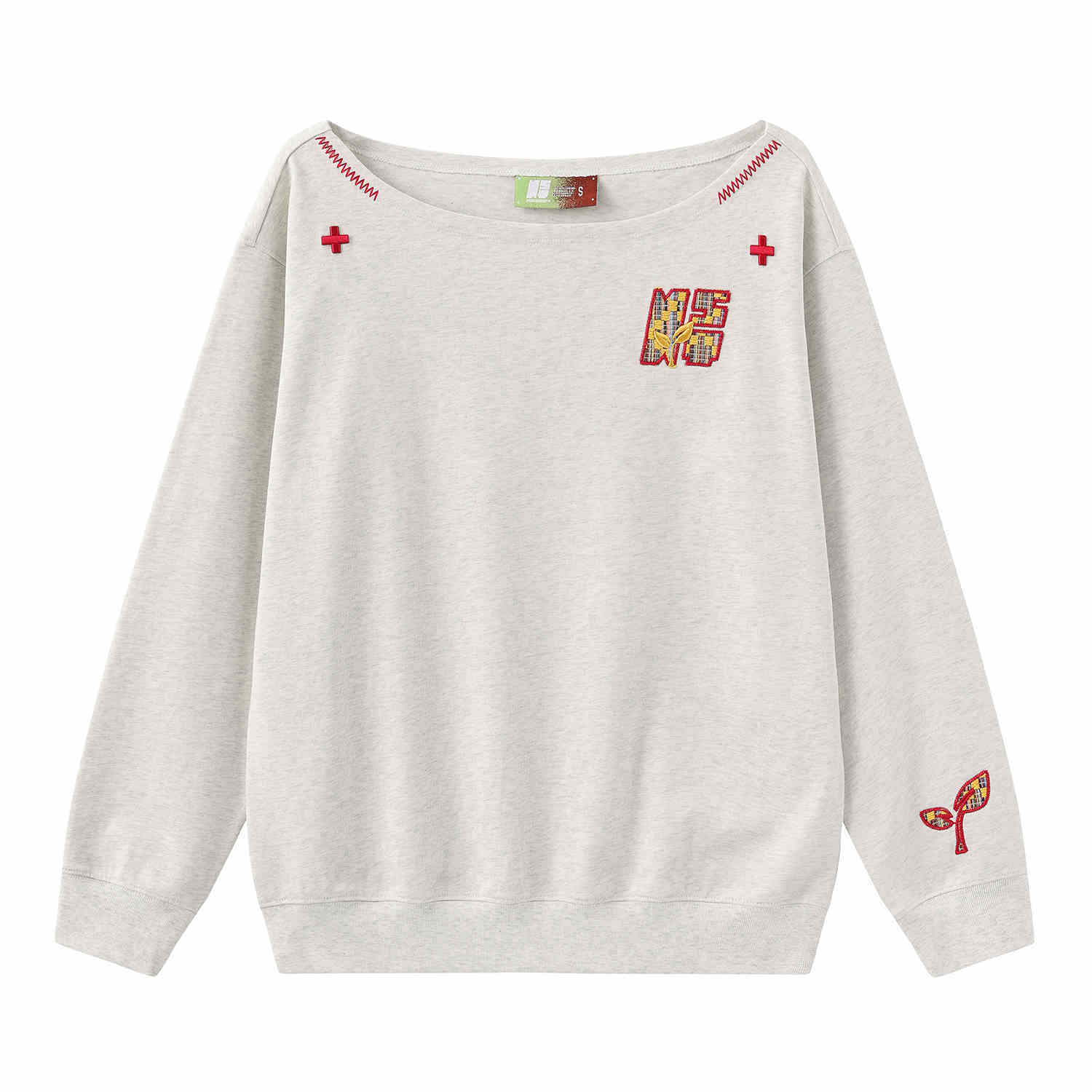 Women’s slanted shoulder embroidered long-sleeve top from FitiqueFit, featuring casualwear style with intricate embroidery details.