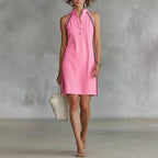 Women’s sleeveless button-up collar shirt dress by FitiqueFit, casualwear style, shown on a model with a relaxed fit and lightweight fabric.