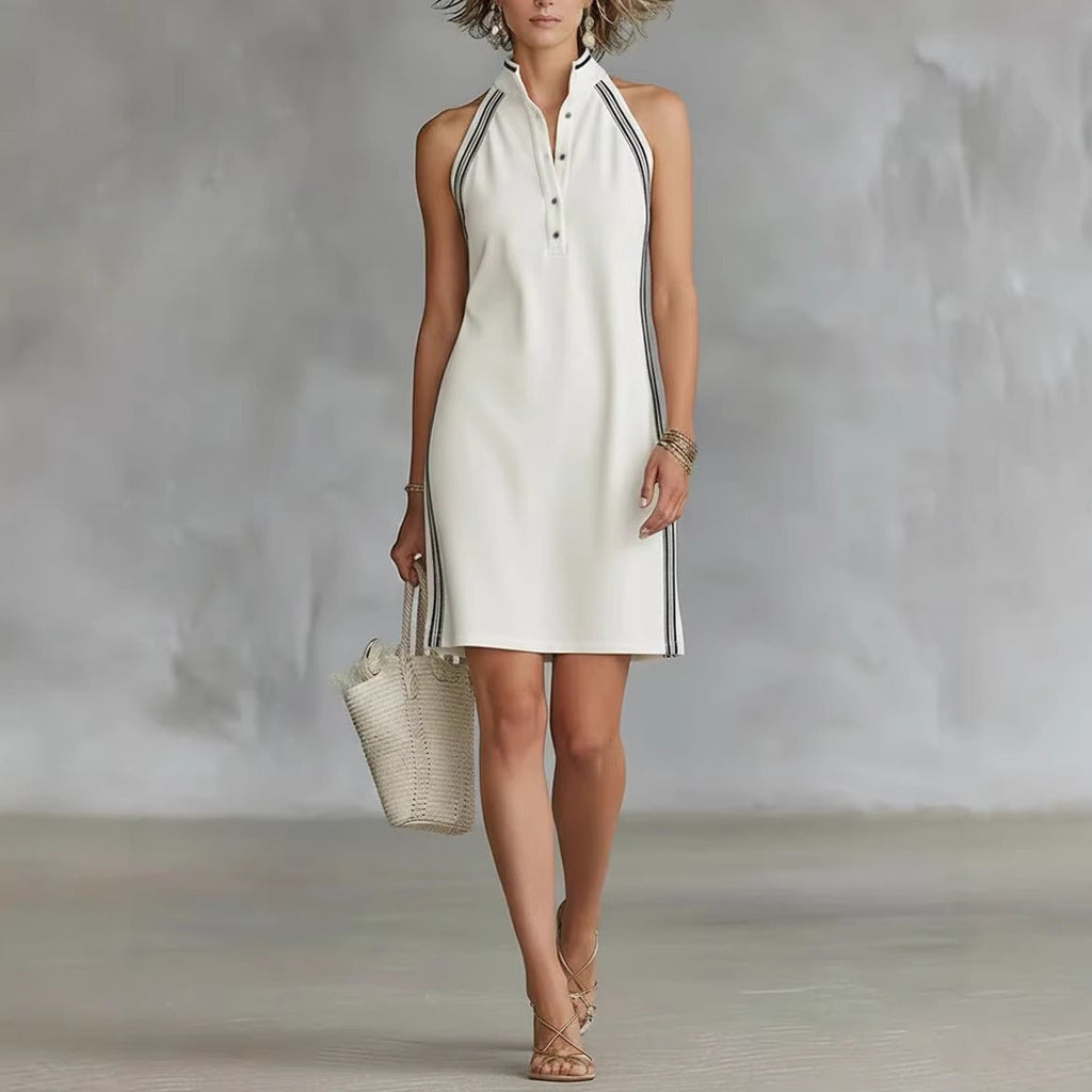 Women’s sleeveless collar shirt dress by FitiqueFit, casualwear, featuring button-up front and relaxed fit, ideal for warm weather.