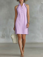 Women’s sleeveless button-up collar shirt dress by FitiqueFit, casualwear with a relaxed fit and stylish sleeveless design.