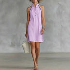 Women’s sleeveless button-up collar shirt dress by FitiqueFit, casualwear style with a relaxed fit and front button closure.