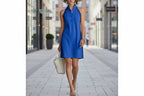 Women’s sleeveless button-up collar shirt dress by FitiqueFit, casualwear style, featuring a relaxed fit and front buttons.