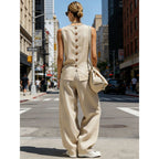Women's sleeveless cardigan top and matching pants two-piece set by FitiqueFit, casualwear outfit for relaxed style.