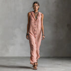 Women's sleeveless deep V-neck hooded loose maxi dress by FitiqueFit in 6 colors, available in XS to 3XL, flowing and comfortable.