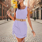 Women's sleeveless drawstring hollow-out mini dress by FitiqueFit, casualwear with a stylish cutout design and comfortable fit.