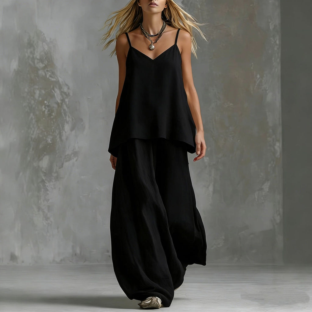 Women's sleeveless off-shoulder elegant pantsuit by FitiqueFit, featuring a stylish two-piece set for casualwear.