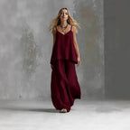 Women's sleeveless off-shoulder elegant pantsuit by FitiqueFit, featuring a stylish 2-piece set with tailored pants and top.