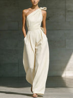 Women's sleeveless halter neck cinched waist slim jumpsuit by FitiqueFit in 6 colors, featuring a stylish design and comfortable fit.