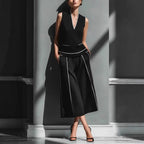 Women's sleeveless linen shirt and cropped pants set by FitiqueFit, casual 2-piece outfit perfect for warm weather.