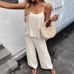 Women’s sleeveless resort two-piece casualwear set by FitiqueFit, featuring a breezy top and matching shorts for warm weather.