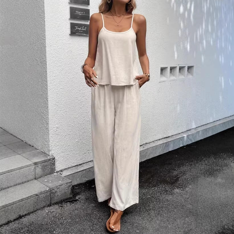 Women’s sleeveless resort two-piece casualwear set by FitiqueFit featuring a relaxed top and matching shorts in lightweight fabric.