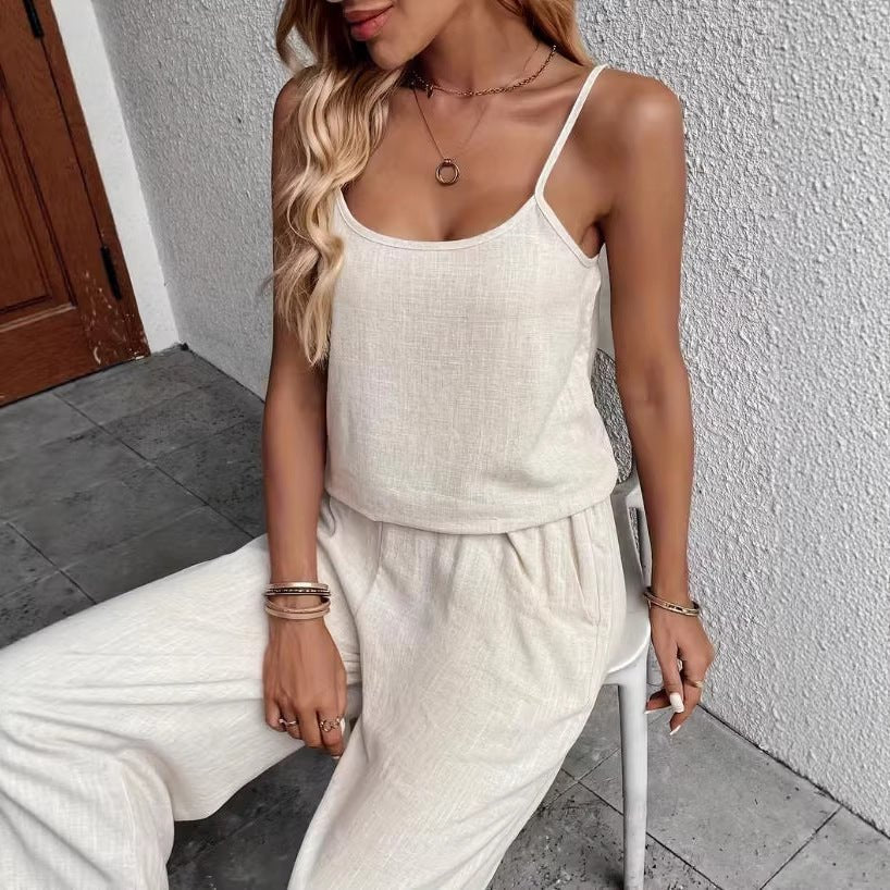 Women’s sleeveless resort two-piece casualwear set by FitiqueFit, featuring a lightweight top and matching shorts, perfect for warm weather.