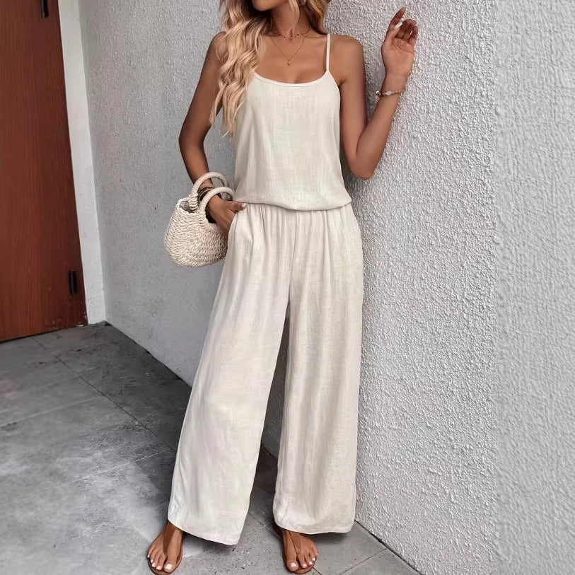 Women’s sleeveless resort two-piece casualwear set by FitiqueFit, featuring a flowy top and matching shorts for warm-weather wear.