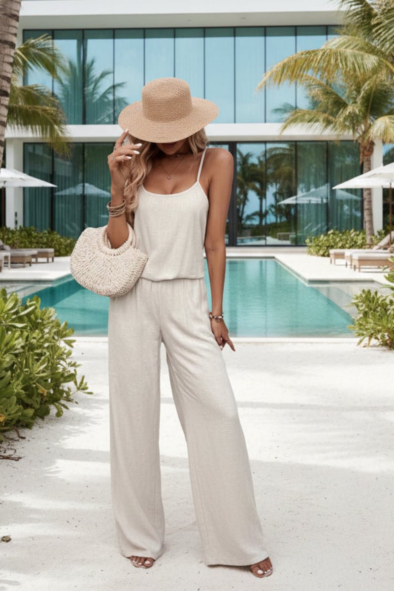 Women’s sleeveless resort two-piece casualwear set by FitiqueFit, featuring a stylish top and matching shorts in lightweight fabric.