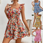 Women's sleeveless printed boho jumpsuit with square neckline, casual and stylish FitiqueFit romper for summer wear.