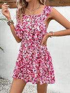 Women's sleeveless square neck printed boho jumpsuit by FitiqueFit, featuring a relaxed fit and vibrant bohemian print.