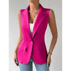 Women's sleeveless open-front blazer by FitiqueFit, casual work and office jacket, lightweight vest with tailored fit.