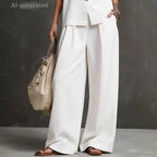 Women's sleeveless vest and wide-leg pants two-piece set in various colors, casualwear by FitiqueFit, available in XS to 3XL.