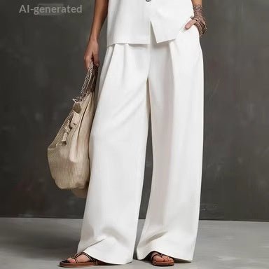 Women's sleeveless vest and wide-leg pants two-piece set in various colors, casualwear by FitiqueFit, available in XS to 3XL.