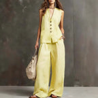 Women's sleeveless vest and wide-leg pants two-piece casualwear set by FitiqueFit in various colors, featuring a stylish and comfortable design.