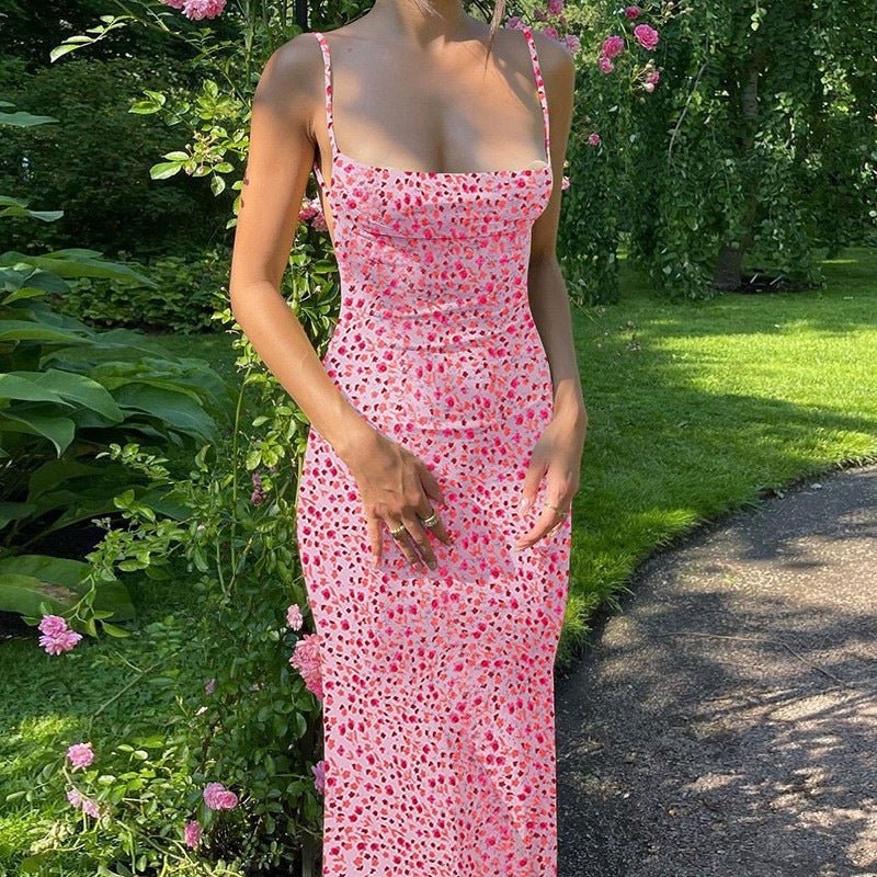 Women's slim fit printed backless casual dress by FitiqueFit, featuring a stylish design and flattering silhouette.