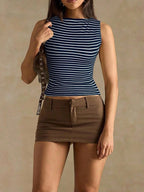 Women’s slim fit striped vest top by FitiqueFit, casualwear, featuring a fitted silhouette and stylish horizontal stripe pattern.