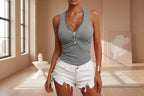 Women's slim-fit zipper vest top by FitiqueFit, casualwear, featuring a sleek design and front zipper detail.