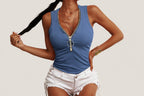 Women's slim-fit zipper vest top by FitiqueFit, casualwear with a front zipper and sleeveless design, perfect for everyday style.