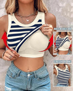 Women's slim striped vest with bralette, chic sleeveless tank top by FitiqueFit, casualwear featuring a stylish striped design.