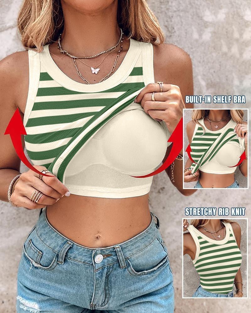 Women's slim striped vest with bralette from FitiqueFit, casual sleeveless tank top featuring a chic, fitted design.