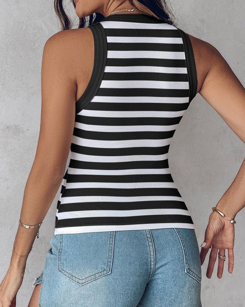 Women's slim striped vest with bralette by FitiqueFit, casual sleeveless tank top featuring a chic, fitted design and bold stripe pattern.