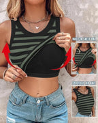 Women's slim striped vest with bralette, chic sleeveless tank top by FitiqueFit, casualwear for stylish, comfortable summer outfits.