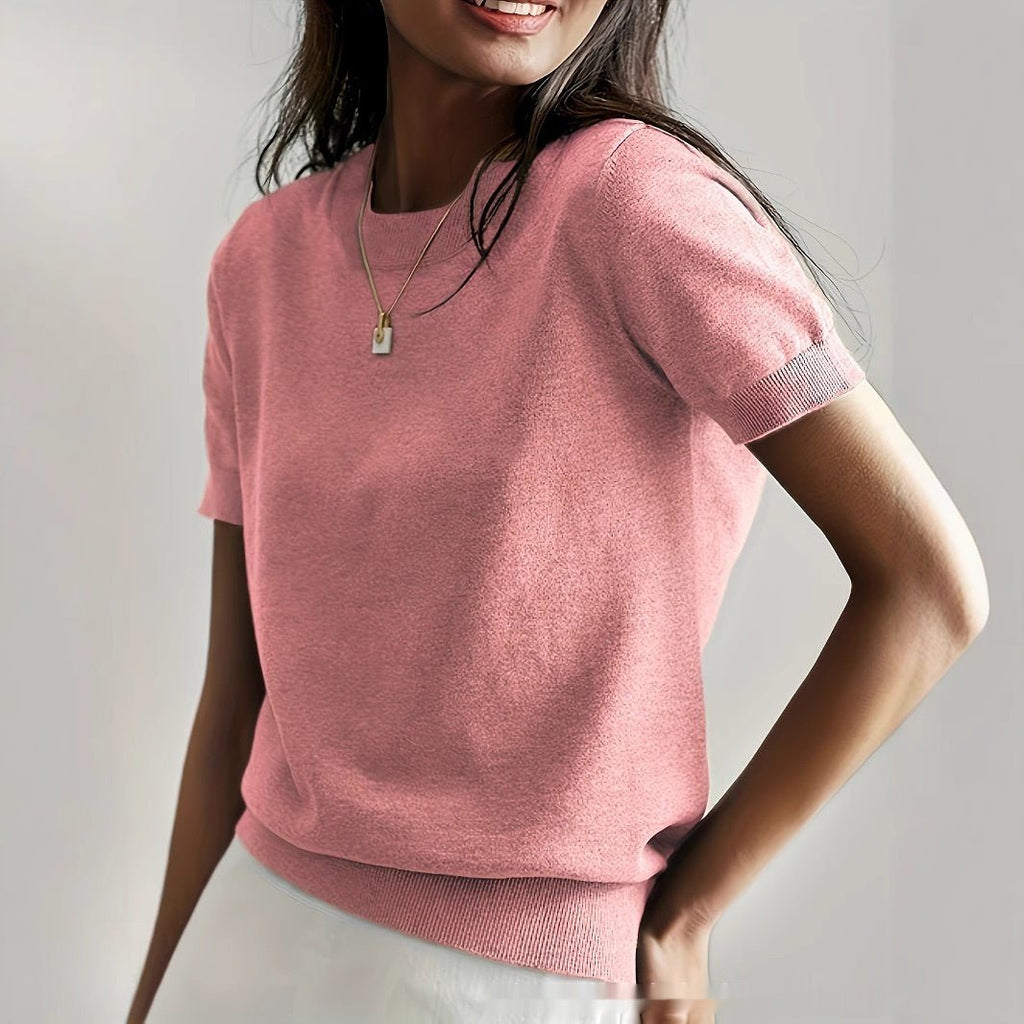 Women's soft stretch minimalist T-shirt by FitiqueFit, casual slim-fit top perfect for everyday wear, made from comfortable fabric.