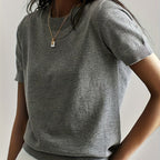 Women’s soft stretch minimalist T-shirt by FitiqueFit, casualwear, slim fit, comfortable everyday top for women.