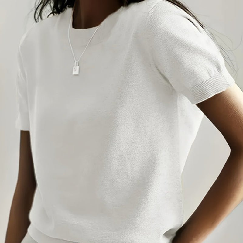 Women’s soft stretch minimalist T-shirt by FitiqueFit, slim fit casual top, comfortable everyday wear for women.