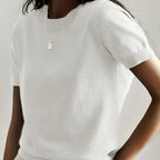 Women’s soft stretch minimalist T-shirt by FitiqueFit, slim fit casual top, comfortable everyday wear for women.
