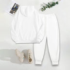 Women's solid 2-piece hoodie set with letter print and front pocket, stylish and comfortable FitiqueFit hoodie outfit.
