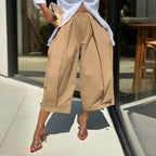Women's FitiqueFit solid color cotton wide-leg cropped pants, casualwear with a relaxed fit and comfortable style.