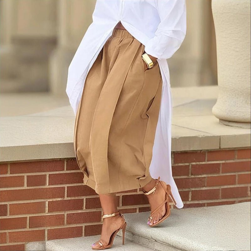 Women's FitiqueFit cotton wide-leg cropped casual pants in solid color, featuring a relaxed fit and comfortable design.